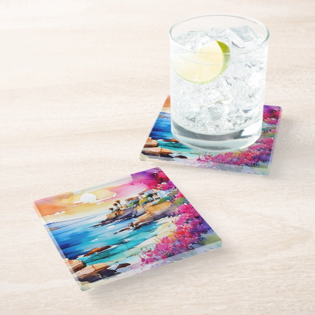 "Secluded Beach"  Glass Coaster (Angled)