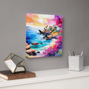 "Secluded Beach"  Square Wall Clock