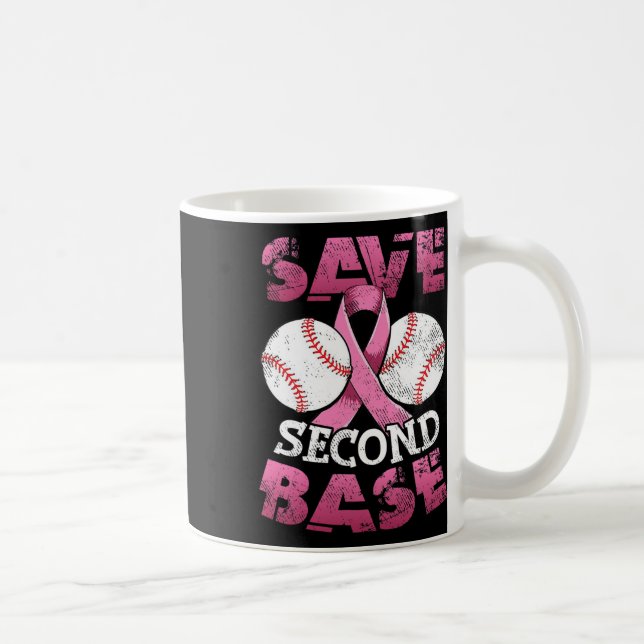 Second 2nd Base Fun Baseball Breast Cancer Awarene Coffee Mug (Right)