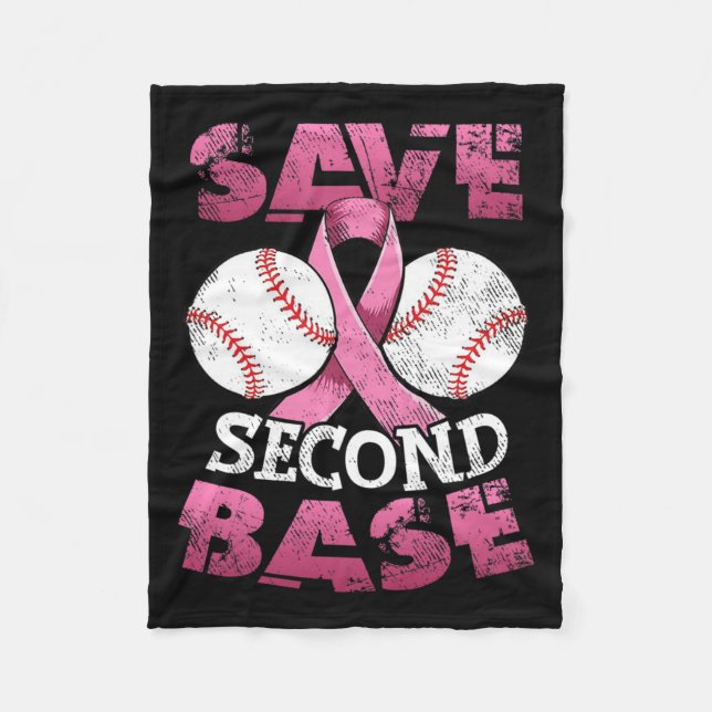 Second 2nd Base Fun Baseball Breast Cancer Awarene Fleece Blanket (Front)