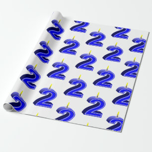 Second 2nd Birthday 2 Candle Blue Wrapping Paper