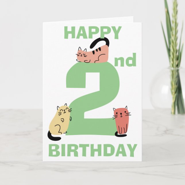 Second 2nd Birthday Doodle Cats Custom Message Card (Front)