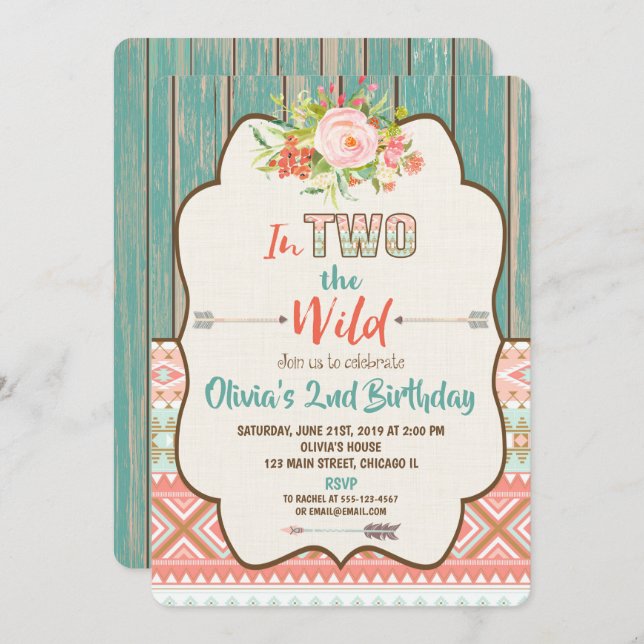 Second 2nd birthday invitations girl two wild (Front/Back)