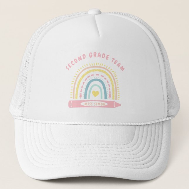 Second 2nd grade Team Squad Teacher Back To School Trucker Hat (Front)