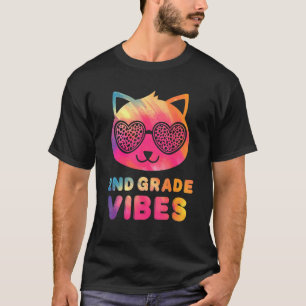 Second 2nd Grade Vibes Colorful Cat Kitty Girl Leo T-Shirt