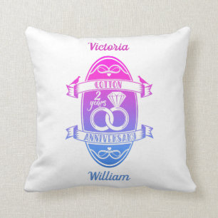 Second 2nd wedding anniversary traditional cotton cushion