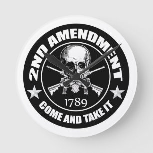 Second Amendment Come and Take It Skull and AR's Round Clock