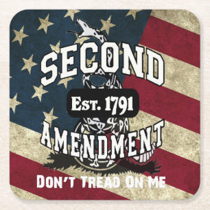 Second Amendment Gadsden Flag Don't Tread on Me Square Paper Coaster