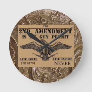 SECOND AMENDMENT GUN PERMIT ROUND CLOCK