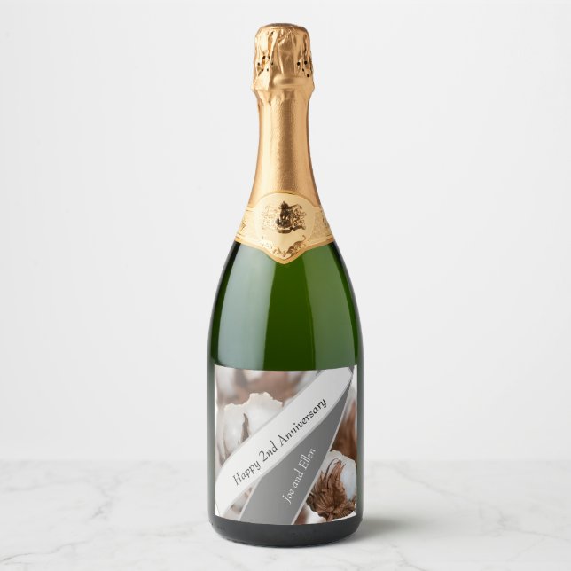 Second Anniversary with Cotton plant Sparkling Wine Label (Front)