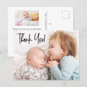 Second Baby Girl Photo Baby Shower Thank You Postcard