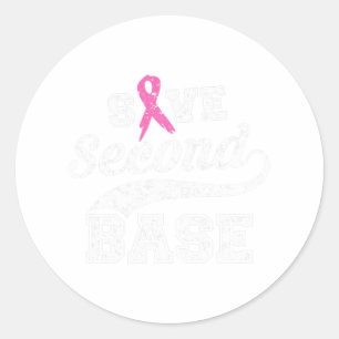Second Base Pink Ribbon Breast Cancer Awareness Classic Round Sticker
