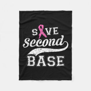 Second Base Pink Ribbon Breast Cancer Awareness Fleece Blanket