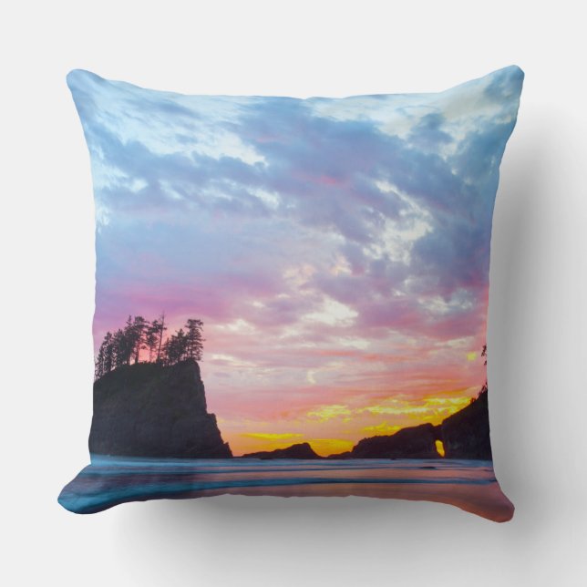 Second Beach at sunset, Washington Cushion (Front)