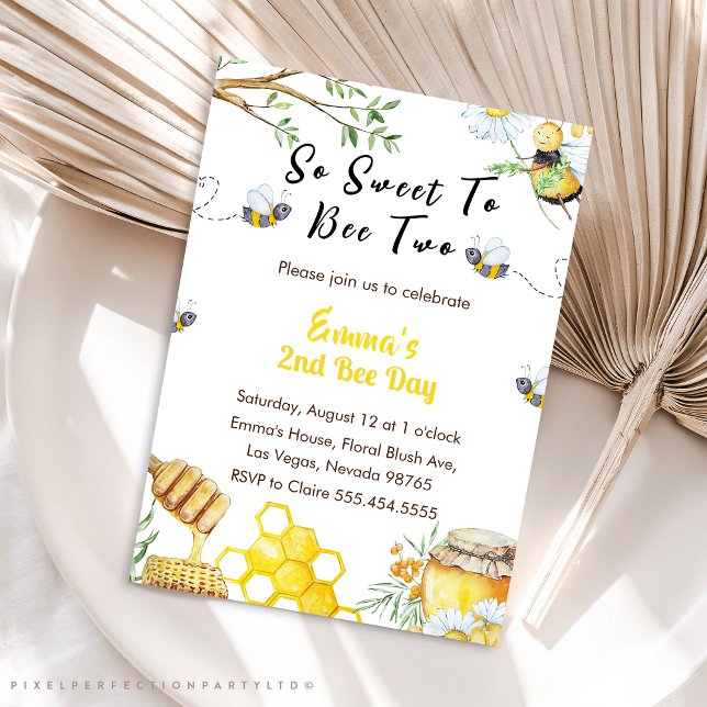 Second Bee Day So Sweet To Be Two Birthday Party Invitation (Creator Uploaded)