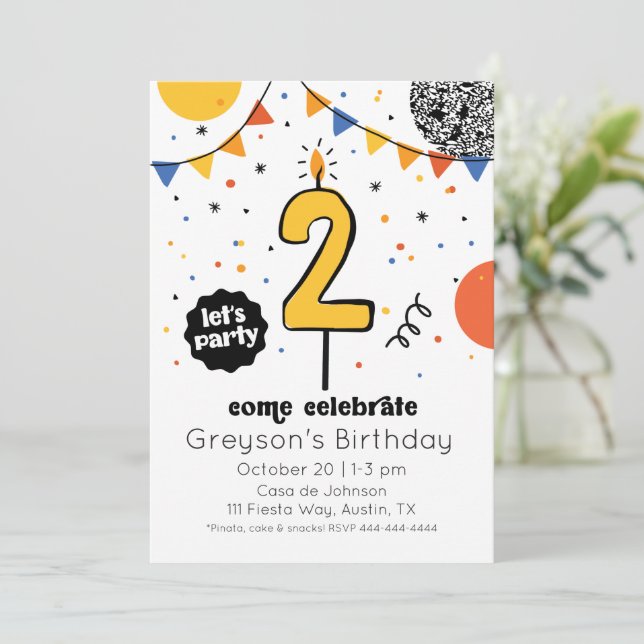 Second Birthday Candle Doodle Invitation (Standing Front)