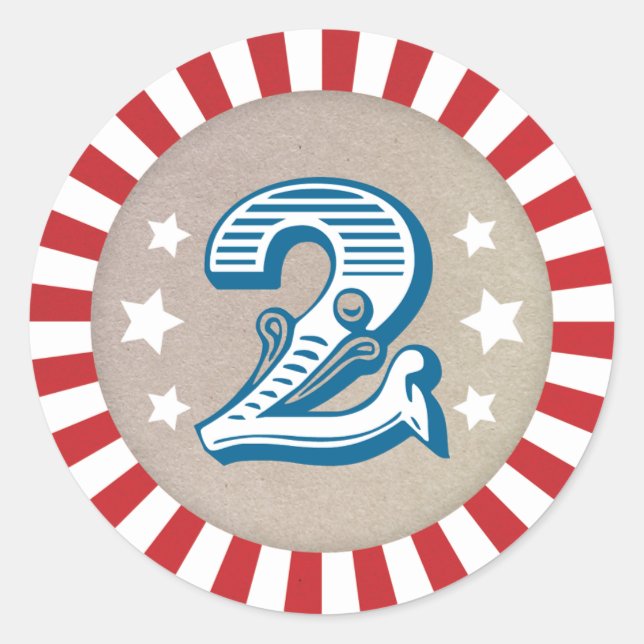 Second Birthday Circus Themed Carnival Sticker Two (Front)