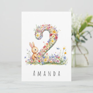 Second Birthday Floral Two & Bunny Card