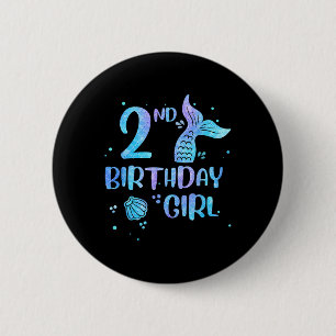 Second Birthday Girl Mermaid 2nd Toddlers Back To 6 Cm Round Badge