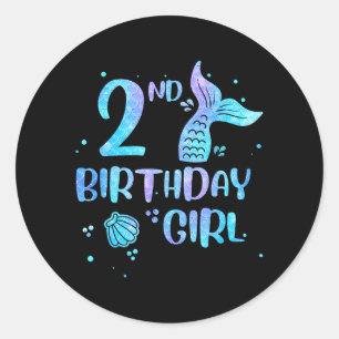 Second Birthday Girl Mermaid 2nd Toddlers Back to Classic Round Sticker