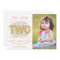Second Birthday Invitation Girl Pink Gold Mint Two