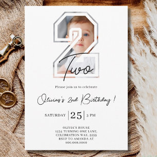 Second Birthday Party 2nd Birthday Photo Boy Girl Invitation