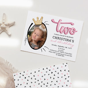 Second Birthday Party Cute Modern Princess Photo Invitation