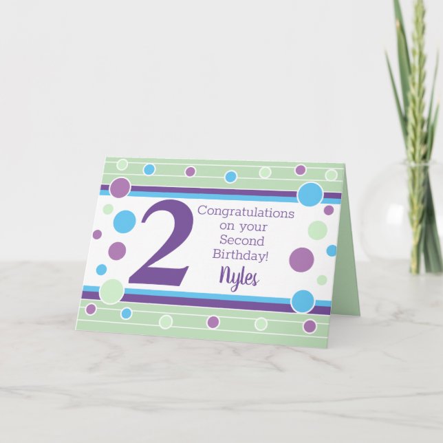 Second Birthday Personalised Boy Card! Card (Front)