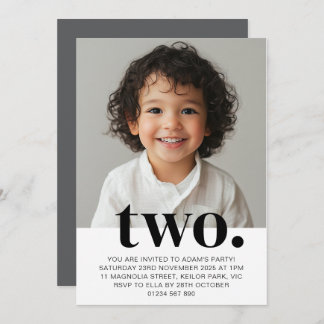 Second Birthday Photo Invitation in Grey