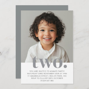 Second Birthday Photo Invitation in Grey