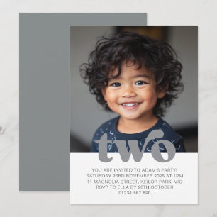 Second Birthday Photo Invitation in Grey