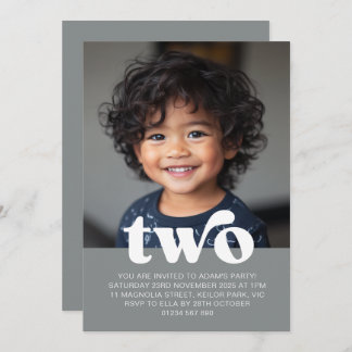 Second Birthday Photo Invitation in Grey