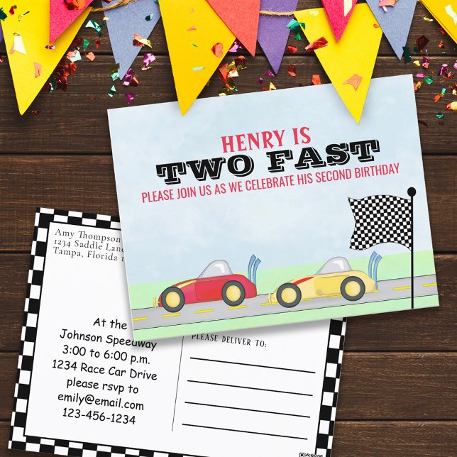 Second Birthday Race Car Two Fast Cute Track Postcard (Creator Uploaded)