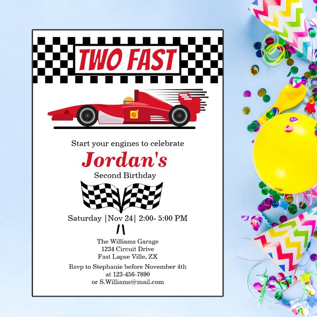 Second Birthday Red Race Car Two Fast Invitation (Creator Uploaded)