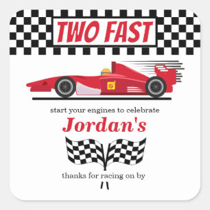 Second Birthday Red Race Car Two Fast Square Sticker