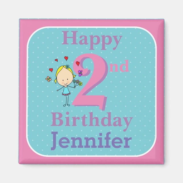 Second Birthday, Two Year Old, Girl Magnet (Front)