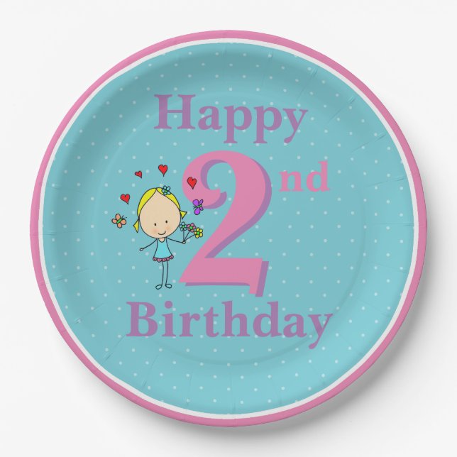 Second Birthday, Two Year Old, Girl Paper Plate (Front)