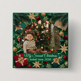 Second Christmas Custom Family Photo Text Template 15 Cm Square Badge