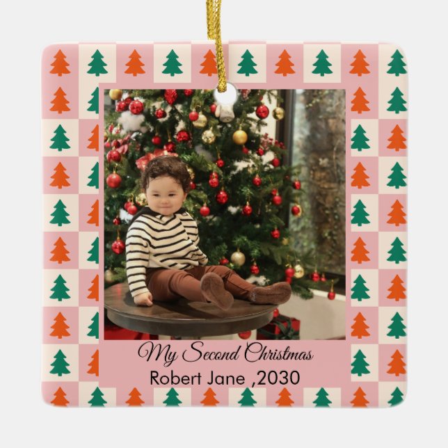 Second Christmas Custom Family Photo Text Template Ceramic Ornament (Front)