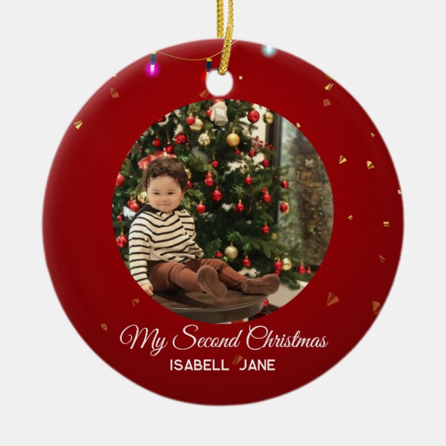 Second Christmas Custom Family Photo Text Template Ceramic Ornament (Front)