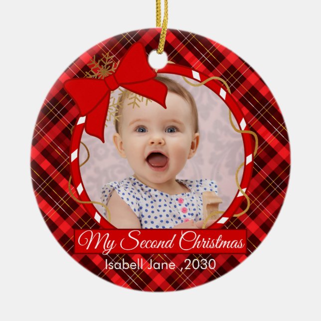 Second Christmas Custom Family Photo Text Template Ceramic Ornament (Front)