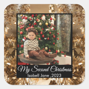 Second Christmas Custom Family Photo Text Template Square Sticker