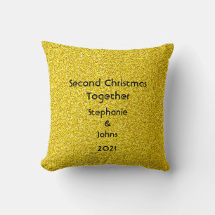 Second Christmas Together Glittery Golden Yellow Cushion