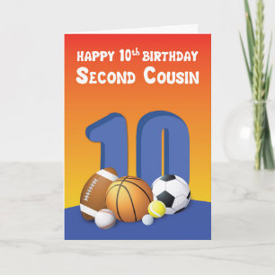 Second Cousin Boy 10th Birthday Sports Balls Card