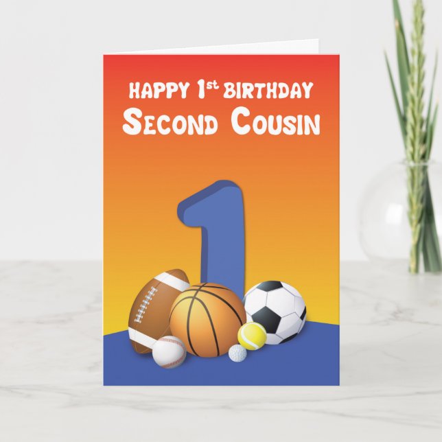 Second Cousin Boy 1st Birthday Sports Balls Card (Front)