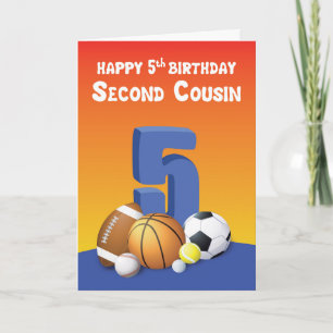 Second Cousin Boy 5th Birthday Sports Balls Card