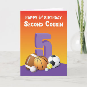 Second Cousin Girl 5th Birthday Sports Balls Card