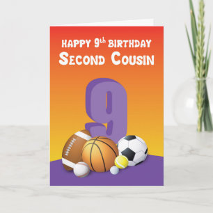 Second Cousin Girl 9th Birthday Sports Balls Card