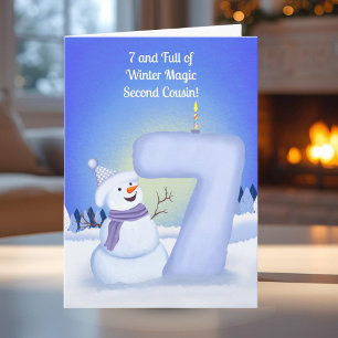Second Cousin Happy 7th Birthday Snowman Card