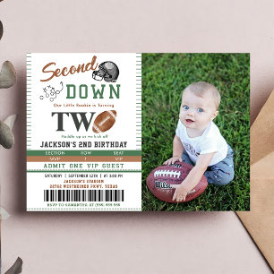 Second Down Football 2nd Birthday Photo Invitation